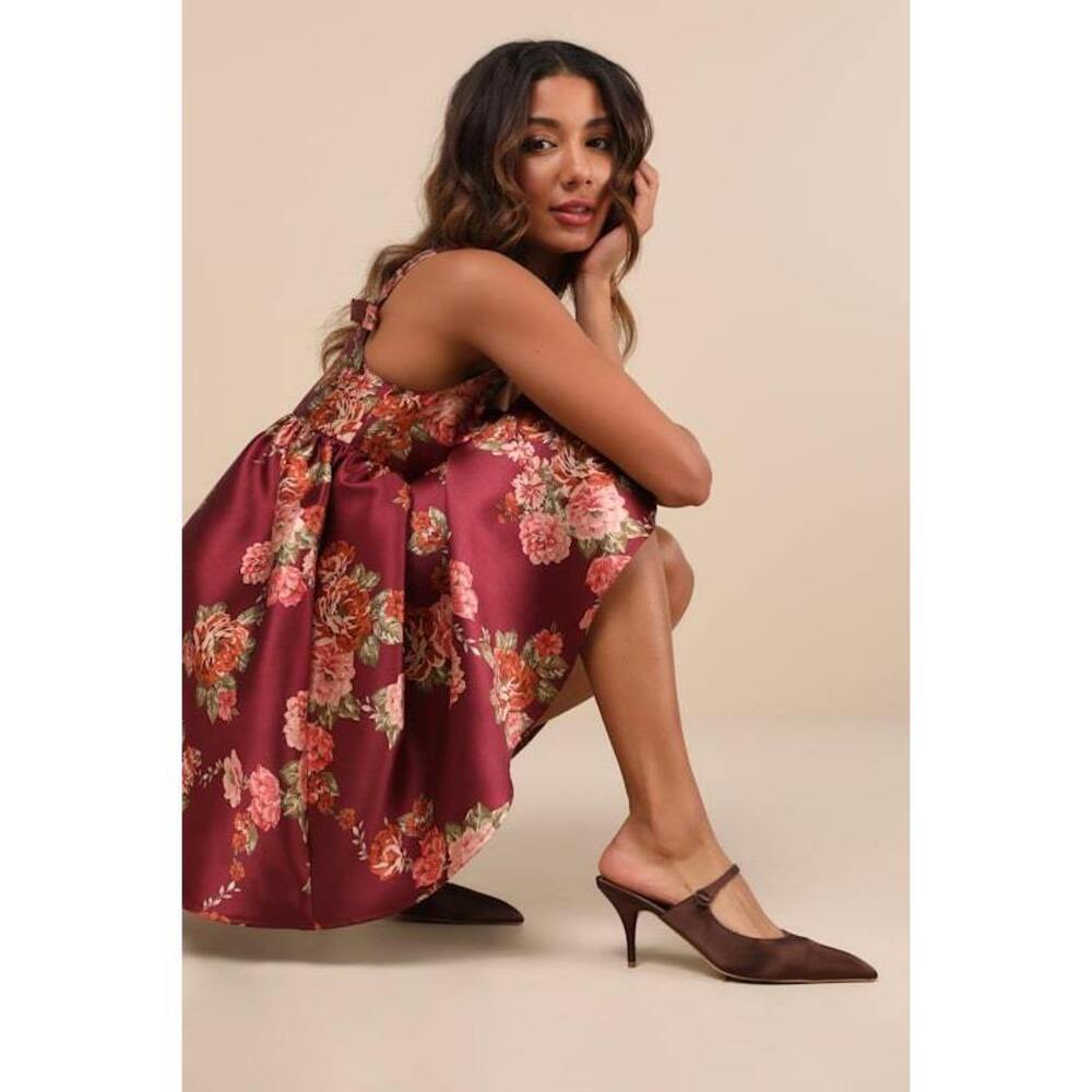 Lulus Bristel Chocolate Satin Mule Pumps Brown - Size 7.5